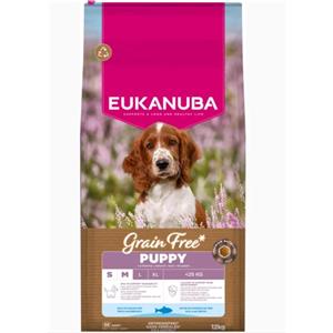 Eukanuba Puppy&Junior Grain Free - Alimento per cuccioli di taglia piccola e media, 12 kg, ricetta a basso contenuto di allergeni