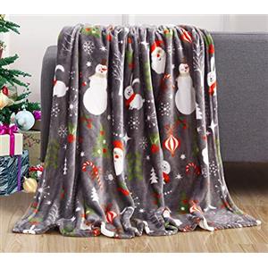Elegant Comfort Velvet Touch Ultra Plush Christmas Holiday Printed Coperta in Pile - 127 x 152,4 cm, Poliestere, Santa Pupazzo di Neve, 50" x 60"