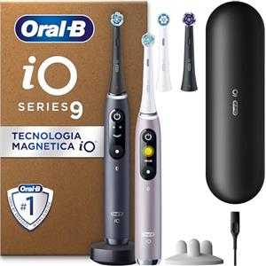 Oral-B Spazzolino Elettrico Ricaricabile iO 9 Nero e Rosa, 4 Testine, 2 Spazzolini Elettrici, Custodia da Viaggio Ricaricabile, Confezione Doppia, Sensore di Pressione, Pulizia Denti Efficace