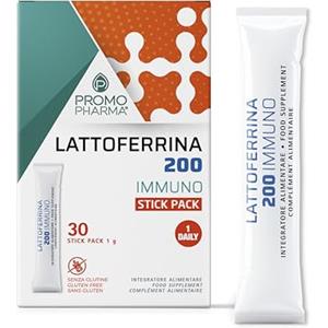 PromoPharma Lattoferrina 200 Immuno - Integratore Alimentare - Sostegno al Sistema Immunitario e alle Difese dell'Organismo, Ideale per Tutta la Famiglia - 30 stick pack da 1 g
