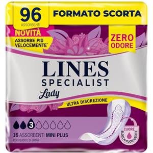 Lines Specialist Lady Normal, Assorbenti per Incontinenza Donna, con Tecnologia Zero Odore e Barriere Laterali Protettive, Scorta Mensile, 4 Confezioni da 12 Unità