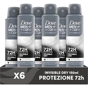 Dove Deodorante Dove Men + Care Invisible Dry Spray Advanced Care, Deodorante Uomo, con 1/4 Crema Idratante, Formula Idratante e Anti-Macchia, Protezione Fino a 72 Ore, 6 Pezzi da 150 ml