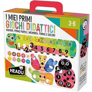Headu i Miei Primi Giochi Didattici Numeri Vocali Forme Colori e Memoria It57410 Gioco Educativo ecosostenibile per Bambini 3-6 Anni Made in Italy