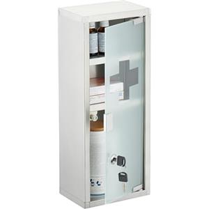 Relaxdays Armadietto Pronto Soccorso Medicinali, Cassetta Medicine con Chiave, HLP: 45x18x12 cm, Acciaio Inox e Vetro