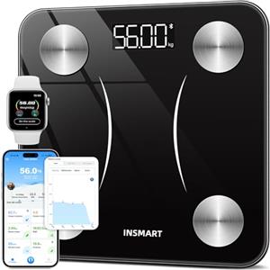 INSMART Bilancia Pesapersone Digitale Professionale, INSMART Bilancia Impedenziometrica Smart Bluetooth con 16 Indici di Misurazione Pesa Persone, Massa Grassa e Magra, BMI, Massa Muscolare o Ossea, 180KG
