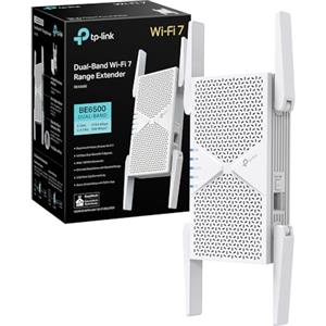 TP-Link RE405BE Ripetitore WiFi 7 Dual-Band BE6500Mbps, Porta Ethernet 2.5G, EasyMesh, MLO, Roaming Intelligente, Configurazione WPS/App, Compatibile con Tutti i Box Internet, 160 MHz, 4K-QAM