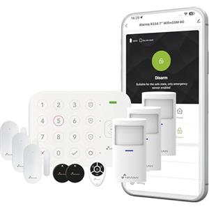 Nivian Sistema di Allarme WiFi con Tastiera e RFID - Kit Antifurto Wireless per Casa o Ufficio - Connessione WiFi, App Tuya, Sensore di Movimento e Porta, Sirena Integrata, Telecomando e 2 Tag RFID