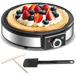 SNAILAR Crepiera elettrica, 1200 W Macchina per Crepe Elettrico, Pancake Maker Con Temperatura regolabile, Acciaio Inossidabile - Facile da Pulire, Rullo Spalmatore e Spatola inclusi