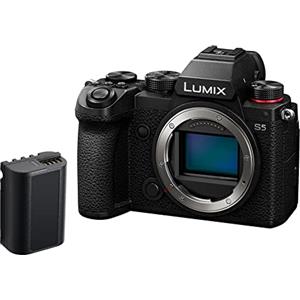 Panasonic LUMIX S DC-S5 - Fotocamera a baionetta 4K, sensore a L, logo V, resistente alla polvere e agli spruzzi, con batteria extra DMW-BLK22, colore: Nero