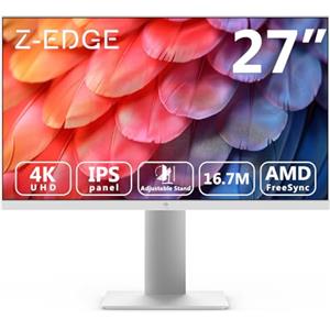 Z Z-Edge Z-Edge Monitor 27 Pollici IPS 4K (3840x2160), FreeSync, 60 Hz, Monitor UHD Bianco 16:9, 2xHDMI2.0 e 2×DP 1.4, 5 ms, Altezza Regolabile/Verticale/Orizzontale/Girevole, VESA (cavo DP incluso)
