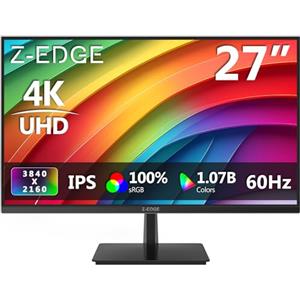 Z Z-Edge Z-Edge Monitor 4K UHD 27 Pollici, Schermo IPS 3840x2160 60Hz, 300 cd/m² HDR10 FreeSync, 2xDP 2xHDMI, Compatibile con VESA, Nero