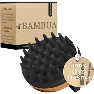 BAMBUA Massaggiatore Cuoio Capelluto (Effetto Anti-Forfora) Spazzola Massaggio Cuoio Capelluto - Massaggiatore Capelli - Premium Scalp Massager - Hair Scalp Massager Incl. E-Book Scalpo Sano (Nero)