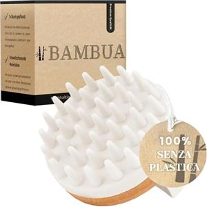 BAMBUA Massaggiatore Cuoio Capelluto (Effetto Anti-Forfora) Spazzola Massaggio Cuoio Capelluto - Massaggiatore Capelli - Premium Scalp Massager - Hair Scalp Massager Incl. E-Book Scalpo Sano (Bianco)