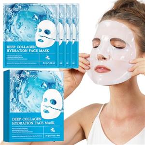 Buyourtaste Bio Collagen Real Deep Mask, Maschera Viso al Collagene, Collagen Face Mask, Anti-invecchiamento e Ringiovanimento, Riduce le Linee Sottili e le Rughe, Minimizzare i Pori, Migliorare l'elasticità