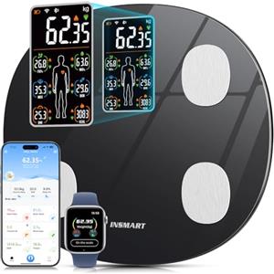 Insmart Bilancia Pesapersone Digitale, 8 Dati Visualizzati Sul Display, Bilancia Impedenziometrica Professionale 16 Indici di Corporea, Massa Grassa e Magra, Pesa Persone, BMI, Frequenza Cardiaca