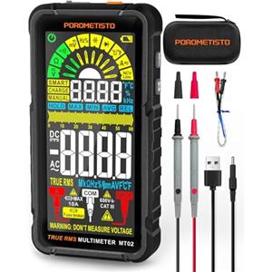 POROMETISTO Multimetro Digitale Professionale POROMETISTO TRMS 6000 conteggi, 600V CA/CC Multimeter Ricaricabile con Auto Gamma, Misura Tensione Corrente Resistenza Continuità Capacità Frequenza Diodo TEM