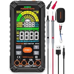 POROMETISTO Multimetro Digitale Professionale POROMETISTO TRMS 10000 conteggi, 750V CA/ 1000V CC Ricaricabile con Auto Gamma, Misura Tensione Corrente Resistenza Continuità Capacità Frequenza Diodo TEM