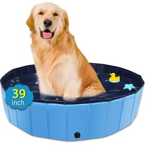 CACSPS Piscina per Cani Pieghevole, Piscina per Bambini da 100cm con plastica Dura, Vasca per Cani Antiscivolo per Cortile all'aperto (Blu)