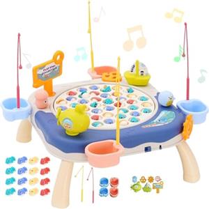 Maycoly Gioco di Pesca con Pesci Magnetici per Bambini,Set di Giocattoli Musicali da Pesca, con 45 Pesci e 8 canne, Gioco Magnetico educativo per Bambini da 3 Anni in su