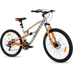 IBK Bicicletta MTB 27.5'' Pollici Bici Global Mountain Bike BIAMMORTIZZATA Ragazzo Cambio 21 Velocità Freni a Disco (Grigio/Arancione)