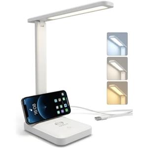 Giuzen - Lampada scrivania LED dimmerabile, luce tavolo wireless ricaricabile con USB, abat jour da comodino touch 3 colorazioni, lampada da scrivania wireless pieghevole per studio e ufficio