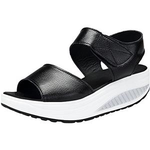 Mesing Sandali con Zeppa Donna Estivi Comode Pelle Platform Sandalo Eleganti Strappo Plateau Scarpe con Tacco Wedges per Camminare Nero EU37