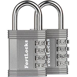 FortLocks Lucchetto per Armadietto | Lucchetto a Combinazione a 4 Cifre per Palestra, Scuola, Lavoro, Scatole di Stoccaggio, Garage, Capanno, Cancelli e Altro | Confezione da 2, Grigio