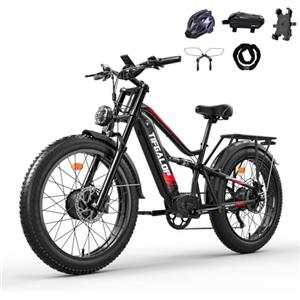 tifgalop Bicicletta elettrica per adulti, potente doppio motore, batteria agli ioni di litio da 52 V 21 Ah, pneumatici larghi da 26 pollici, doppi freni a disco idraulici, sospensioni complete, spiaggia, neve,