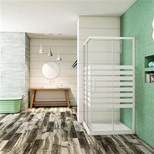 GENERIC 70x100x190 cm Box Doccia Angolare Porte Scorrevoli Vetro Temperato 5 mm Trasparente Fascie Centrale in Serigrafato Bianco Telaio Verniciato Bianco Opcao