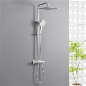 Auralum Colonna Doccia con Miscelatore Termostatico, Set Doccia con Soffione Grande in Acciaio Inox e Doccetta 5 Funzioni, Asta Saliscendi Doccia Altezza Regolabile (Cromato)