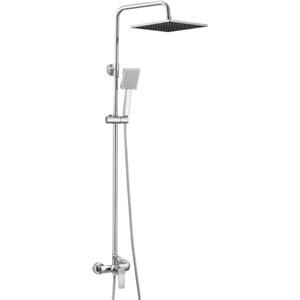 Auralum Colonna Doccia con Miscelatore, Asta Doccia con Soffione e Doccetta, Saliscendi Doccia Acciaio Inox Altezza Regolabile 90-130cm, Gruppo Doccia Completa con Miscelatore (Cromo, Quadrato 25cm)