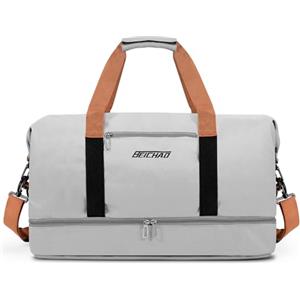 Vllcsla Borsoni da Palestra con Scarpe Scompartimento, Tasca Bagnata, 32,2 L Borsone Weekender Tela, Borsa da Viaggio Unisex Borsone Palestra Sportiva, Sport Holdall, Idrorepellente, Grigio