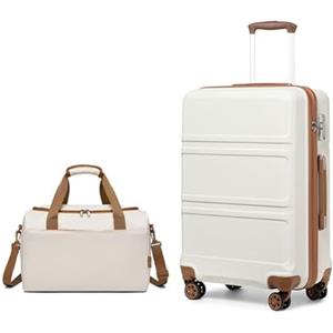 KONO set di 2 Valigia Bagaglio a Mano Rigida e Leggera ABS Trolley 55cm con 4 Ruote Rotanti e Lucchetto TSA & Borsa da Viaggio 40x20x25 Ryanair, Bianco Crema