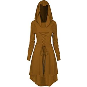 TSIRNK Abito gotico da donna, abbigliamento medievale da donna, costume di Halloween, abito rinascimentale con cappuccio per Halloween Carnevale (Giallo, S)