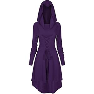 TSIRNK Abito gotico da donna, abbigliamento medievale da donna, costume di Halloween, abito rinascimentale con cappuccio per Halloween Carnevale (Violetto, XL)
