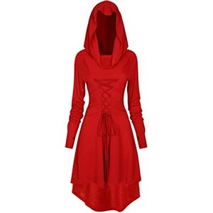 TSIRNK Abito gotico da donna, abbigliamento medievale da donna, costume di Halloween, abito da Renaissance con cappuccio per Halloween Carnevale (Rosso, 4XL)