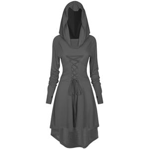 TSIRNK - Abito gotico medievale con cappuccio da donna, costume rinascimentale per Halloween e carnevale (grigio, 4XL)