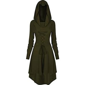 TSIRNK Abito gotico da donna, abbigliamento medievale, costume da halloween, rinascimentale, con cappuccio, per carnevale di Halloween (verde militare, S)