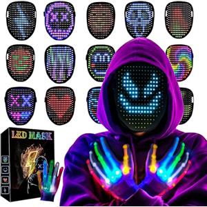 StimuVariety Maschera Led con Guanti regali natale per Bambino ragazzo Adulto 2026, Ricaricabile Sensore Gesti Costume Vestito per Cosplay Game Carnevale, Luminosa Fantasma giocattoli per adolescente uomo 8 9+