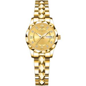 JewelryWe - Orologio da Polso Analogico da Uomo Donna con Calendario, Numero Romano, con Zircone Lucido, Lancette Luminose, Idee Regalo per lui lei