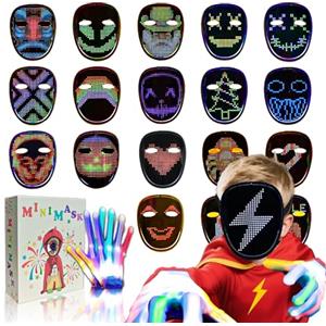 StimuVariety Maschera Led con Guanti regali natale per Bambino ragazzo Adulto 2026, Ricaricabile Sensore Gesti Costume Vestito per Cosplay Game Carnevale, Luminosa Fantasma giocattoli per adolescente uomo 4 5+