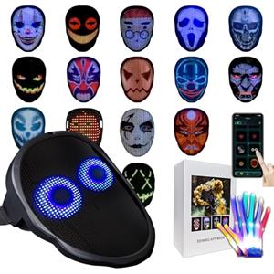 StimuVariety Maschera Led con Guanti regali natale per Bambino ragazzo Adulto 2026, APP Ricaricabile Sensore Gesti Costume Vestito per Cosplay Game Carnevale, Luminosa Fantasma giocattoli per adolescente uomo 8 9+