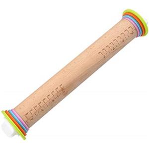 VALINK Mattarello con scala, in legno antiaderente, con 3 anelli di spessore regolabili rimovibili per pasta, pizza, pasta e biscotti, utensili da forno 35cm In legno