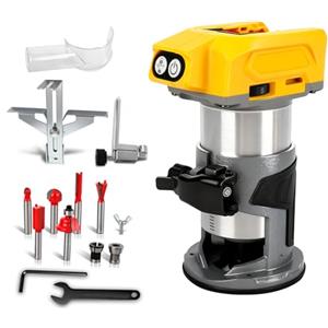 JOJOCY Router di alimentazione senza fili compatibile con batteria Dewalt 18/20V, router per legno senza spazzole a 5 velocità 800 W 30000 giri/min router manuale con punte router trim, guida bordo