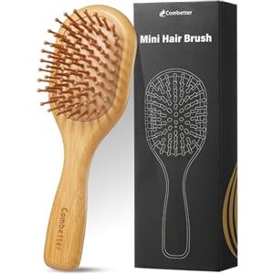 Combetter Mini spazzola districante in bambù, per donne, uomini e bambini, per capelli lisci, ondulati (fini/sottili/grossi), per uso secco/bagnato, per cuoio capelluto/da viaggio, leggera