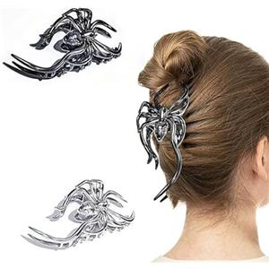 Umiin Fermaglio per capelli in metallo, stile gotico, color argento, accessori per capelli spaventosi per Halloween, feste in maschera, cosplay (ragno-argento e nero)