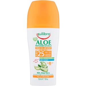 Equilibra Solari, Aloe Crema Solare Spray Spf 25, Crema con Aloe Vera, Latte di Mandorle, Olio di Carota e Vitamina E, Protegge dalle Scottature, per un'Abbronzatura Sana, Water Resistant, 150 ml
