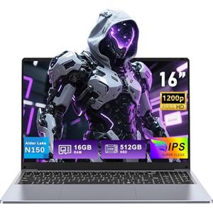 FUNYET Computer portatile da 16 pollici, 16 GB di RAM, SSD da 512 GB, 2025 Win 11 Pro Laptop, PC portatile Processore N150 (fino a 3,6 GHz), 6000 mAh, FHD 1920 * 1200, tastiera retroilluminata