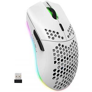 CROSS ZEBRA Mouse da Gioco Wireless, Mouse RGB Ergonomico a Guscio Leggero a Nido D'ape aa 2,4G con Batteria Ricaricabile da 750mAh, 6 Pulsanti e Ricevitore Mini USB per Windows, Mac OS, Laptop, Smart TV(Bianca)