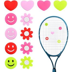 Luxvara 12 Pezzi Ammortizzatori da Racchetta in Silicone, Antivibrazione Tennis Racchetta Vibrazione Smorzatore, Ammortizzatore da Tennis Racchetta Shock Ammortizzante, Cuore Smiley Fiore, 4 Colori